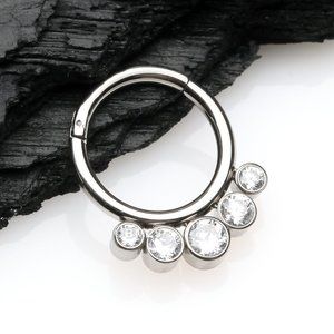 Implant Grade Titanium Quintuple Gem Sparkle Seamless Clicker Ring - 8mm